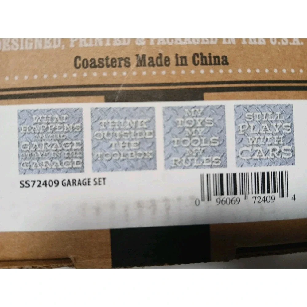 Carson Absorbent Stoneware Coasters Natural Cork Back Garage Set of 4